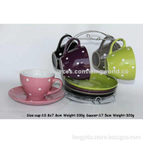 Ceramic Cup and Saucer with Metal Stand, FDA, 84/500/EEC, LFGB Marks